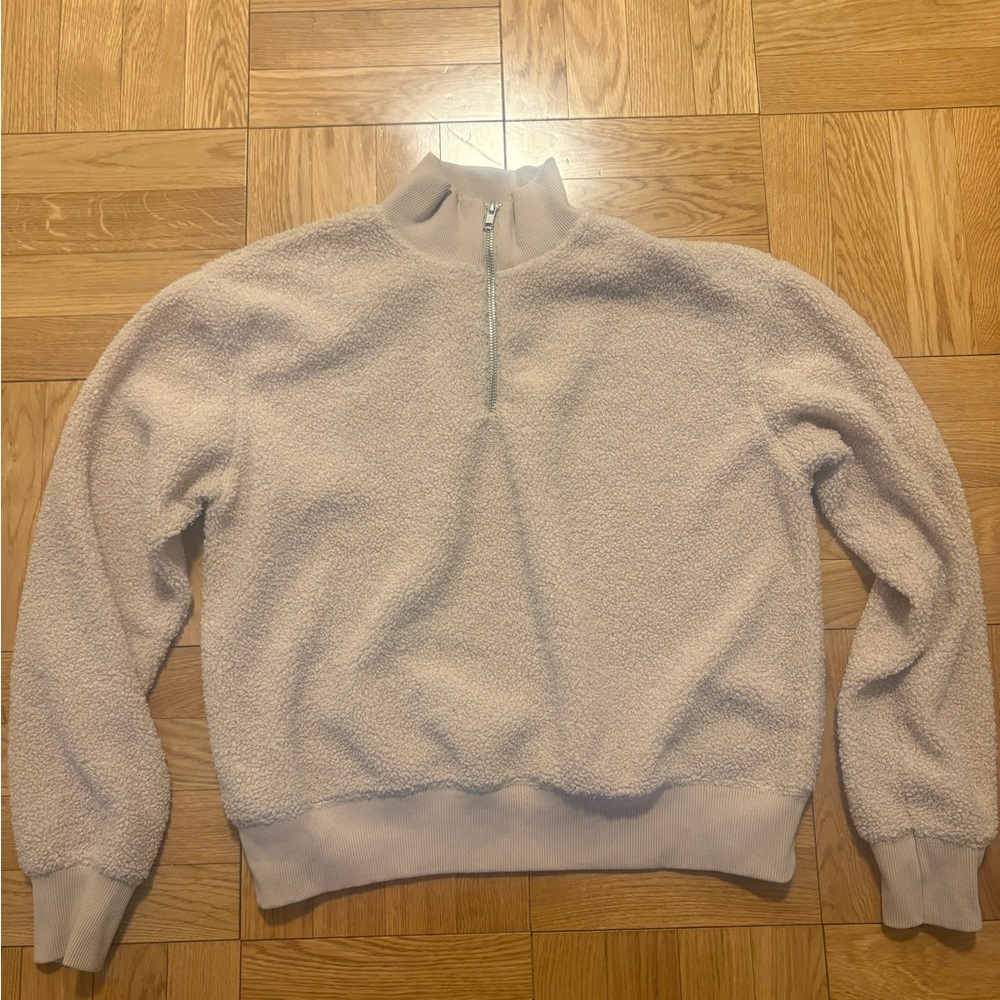 Topshop Zip-Up Sherpa Pullover - Cream